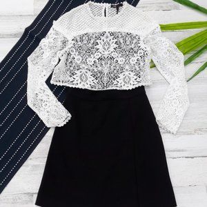 Maje| White Lace Long Sleeve With Black Skirt 0/2